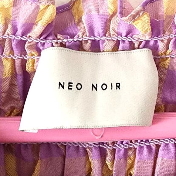 Neo Noir Kara Smock Candy Check Top Smocked Balloon Puff Sleeve Blouse - Picture 6 of 8